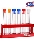 Six Colorful Plastic Test Tubes Kit With Caps And Rack For Home Science Experiments includes two small tubes and four large tubes