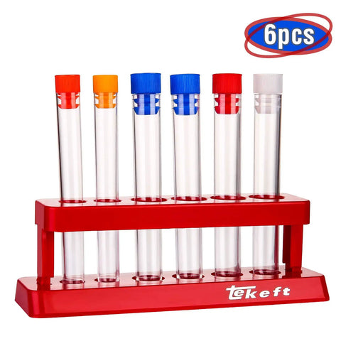 Six Colorful Plastic Test Tubes Kit With Caps And Rack For Home Science Experiments includes two small tubes and four large tubes