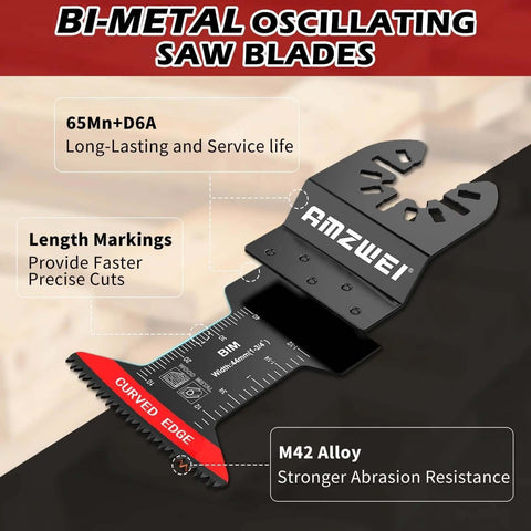AMZWEI bi-metal oscillating tool blade with curved edge, 1-3/4 in length, M42 alloy, ruler markings