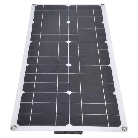 Top view of 50W Flexible Monocrystalline Solar Panel With Dual USB Outputs For Camping Hiking Travel And Emergency Power Supply