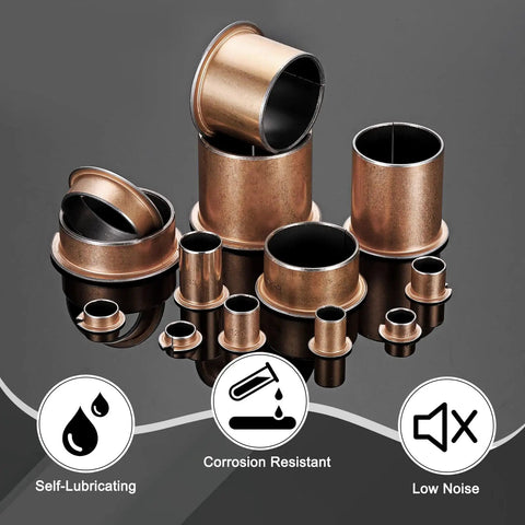 2 Pack Flanged Sleeve Bearings 35mm Bore, 39mm OD, 50mm Long with 47mm Flange Diameter and 2mm Flange Thickness, Iron Base with Copper Outer, Heavy Duty Sleeve Bearing Set for Machinery, Motors, and DIY Projects, assorted flanged bushings