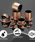 Built Tough 6 Piece Flanged Sleeve Bearing Kit Featuring 35 Mm Bore 39 Mm Outer Diameter 26 Mm Length 47 Mm Flange iron copper construction close-up.
