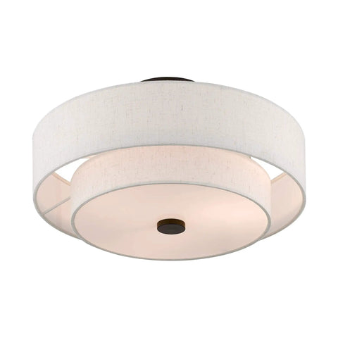 Ceiling Mount Light In English Bronze With Classic Transitional Style Durable Steel Construction Handcrafted Oatmeal Fabric Shade