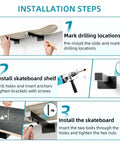 Skateboard Wall Mount Shelves 4 Pack Black Floating Brackets For Deck And Longboard Display Dope Wall Decor installation steps