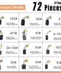 Electric Motor Carbon Brush Set For Power Tools Maintenance And Repair 72 Piece Pack In 12 Sizes For Angle Grinders Circular Saws