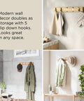 Flip 5 Wall Mounted Hook With Retractable Hooks For Coats Hats Scarves Bags Umbrellas Towels And More Space Saving Modern Rail System For Home Entryway Hallway Or Mudroom