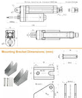 Technical diagram showing dimensions of Heavy Duty 12V Linear Actuator With 2800N (617lbs) Load, IP67 Waterproof and mounting brackets.