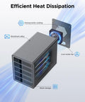 Goated Five Bay External Hard Drive Enclosure with aluminum alloy cooling system and low-noise fan for efficient heat dissipation.