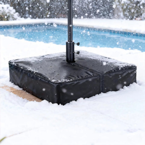 Black Patio Umbrella Base Cover For Square Stands Heavy Duty 600D Waterproof Anti UV Weatherproof Cover Only 30 Inch By 30 Inch By 5 Inch in snow