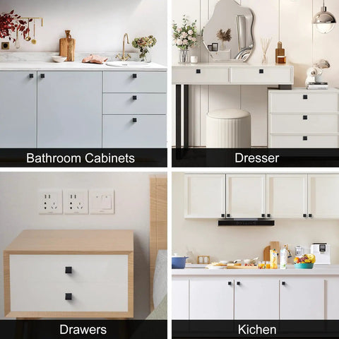 12 Pack Black Matte Square Cabinet Knobs For Drawers Built Tough With Solid Metal Build 30mm 1.2 Inch Size And Standard Screw Holes Easy Upgrade For Cabinets Dressers And More on bathroom cabinets