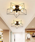 Sleek Industrial Metal Cage Semi Flush Mount Ceiling Light For Entryways And Living Rooms Modern Black Durable Lighting Fixture with 5 bulbs.