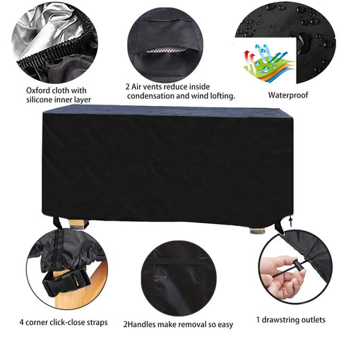 Outdoor Coffee Table Cover 48 Inch Long 24 Inch Wide 28 Inch High Waterproof Windproof Garden Furniture Cover, black with features.