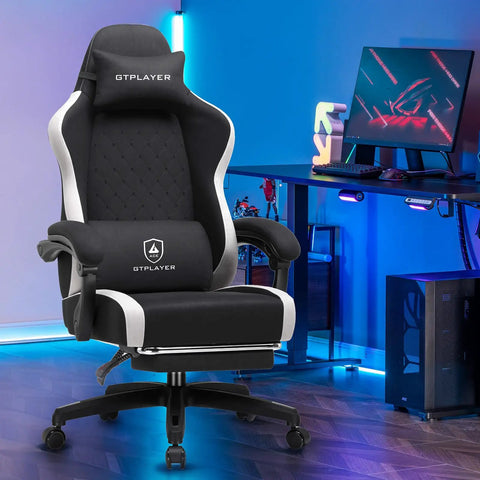 Ergonomic Gaming Chair With Footrest And Lumbar Support Boss Level Comfort In High Back Recliner 350 Lb Capacity Height Adjustable For Home Office Or Long Gaming Sessions Breathable Fabric Black in modern office setup