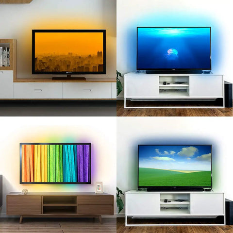 Individually Addressable SK9822 LED Strip APA102C Compatible 5m 16.5ft 60 LEDs Per Meter setup on four TV screens
