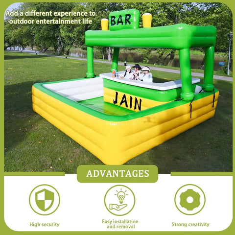 Inflatable PVC Pool Bar For Outdoor Water Parties With Illuminated Bar Sign Waterproof And Durable Poolside Entertainment Station Portable Backyard Beverage Bar For Summer Parties Green Epic