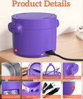 Purple Portable 33oz Electric Lunch Box 100W Fast Heat 3 In 1 Food Warmer with power cord and handles on table