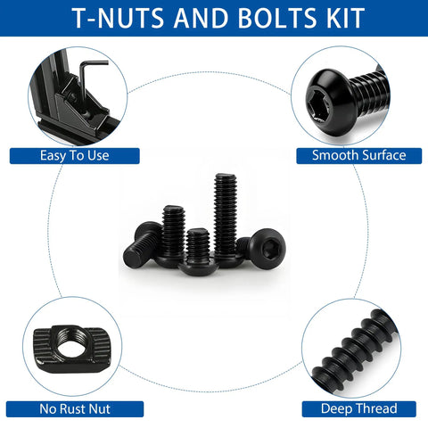 Beefy 296 Piece M3 M4 M5 T Nuts And Screws Set For Aluminum Extrusion Hardware Must Have Including 60 M3 T Nuts 60 M4 T Nuts 28 M5 T Nuts Plus M3 M4 M5 Screws In 8mm 10mm 12mm 16mm And 20mm Lengths. black T-nuts and bolts kit for aluminum extrusion