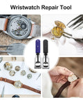 Must Have Dual Function Watch Case Opener And Spring Pin Tool Set shown in use with watches and tools