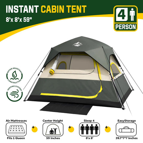 4 Person Camping Tent With Instant Setup In About 50 Seconds, Rainfly And Windproof Design, Easy Pop Up, shown with carry bag.