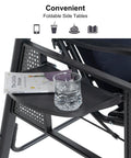 Outdoor Patio Porch Swing With Stand For Three Cushions And Pillow Included Navy Blue All Weather Steel Frame Side Table