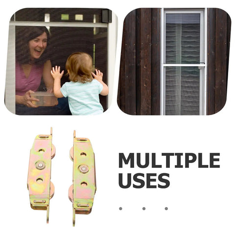 Premium Heavy Duty Sliding Door Wheel Pulley Replacement Kit Featuring A Smooth Gliding Double Iron Roller Design displayed with a child and adult.