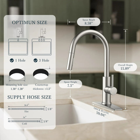 Single Handle Kitchen Faucet With Effortless Pull Down Sprayer dimensions and specifications for optimal installation and use.