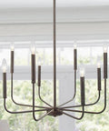 Dining Room Chandelier Lighting Fixture With Rustic Black Finish And White Specks, 26 Inch Diameter, Candle Style Pendant Light, Dimmable, Easy Install With Mounting Hardware Included in room setting