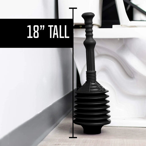 Pro Grade Bellows Accordion Toilet Plunger With High Pressure Thrust For Heavy Duty Clogs In Bathrooms Unclogs Stubborn Blockages Like A Boss All Purpose Power Plunger For Quick Home Fixes Black, 18 inches tall