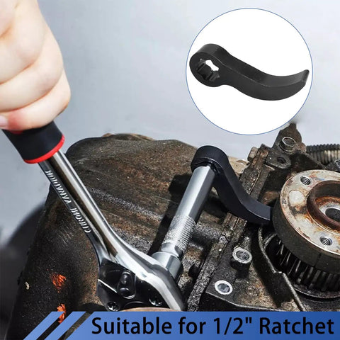 Pry Bar Wrench Adapter For 1/2 Inch Drive - Crowbar Adapter Head Fits 1/2 Inch Ratchets, shown on mechanical part in tight space