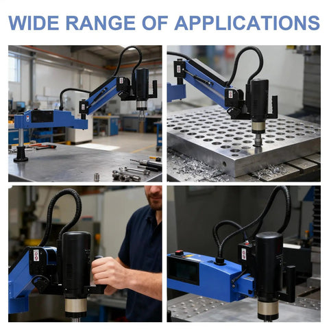 Heavy Duty Electric Servo Tapping Machine Up To M24 With Kickass Torque Protection and Slick 360 Degree Universal Arm in metal shop.