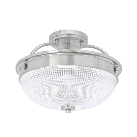 Three Light Semi Flush Mount Ceiling Light In Brushed Nickel With Patterned Glass Shade, Dimmable And UL Listed