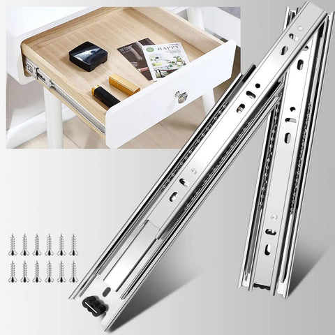 14 Inch Full Extension Drawer Slides 4 Pairs Ball Bearing Rails Side Mount 3 Fold Metal Dresser Runners For File Cabinets Kitchen Wardrobes Silver 100 LB Capacity, silver steel with screws