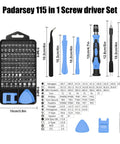 115-In-1 Precision Screwdriver Set With Magnetic Bits Clutch Head Non Slip Ergonomic Handle Tweezers And All-In-One Repair Kit in blue case