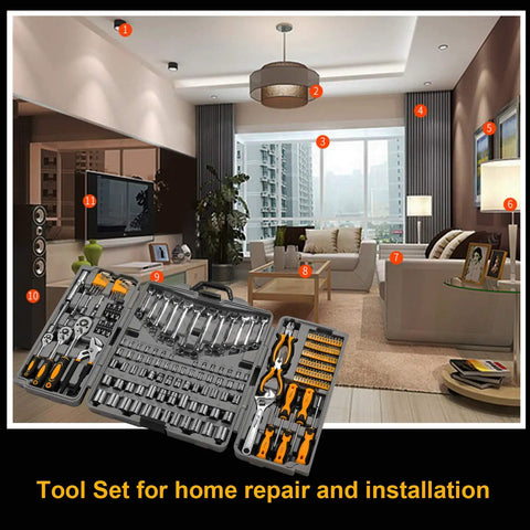 205 Piece Mechanics Tool Set With Sockets Wrenches Hex Keys Pliers And Screwdriver Bits In Sturdy Box Organizer for Home Repair