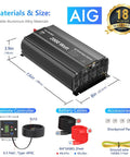 Diagram showing dimensions and features of 2000W 12V DC To 110V AC Power Inverter With Remote Control And 3 AC Outlets 2.4A USB Port