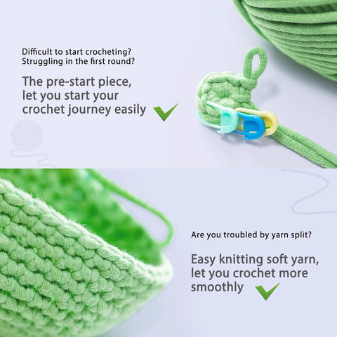 Green yarn and crochet starter piece with markers, Owl Crochet Kit For Beginners DIY Friendly No Fuss With Step By Step Video Tutorials All In One Tools Set Yarn Safety Eyes And Stuffing Project Ready Crocheting Made Easy Perfect Gift For Adults And Teens.
