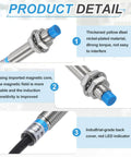 Inductive Proximity Sensor 2 Pack Workhorse Pro Grade PNP No M8 DC 6 to 36V 300mA 2mm Sensing Distance 2 Wire Industrial Automation Sensor with nickel-plated material and red LED indicator.