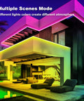 Modern house with colorful Bluetooth LED Strip Lights 100 Ft With Music Sync highlighting architectural features.