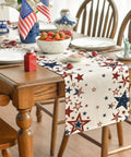 Old Style Stars American Flag Table Runner 13x72 Inch on dining table with patriotic decor