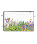 Adjustable Chain Link Fence Gate 72 By 48 Inches Rust Resistant Galvanized Steel Garden Gate shown with flowers.