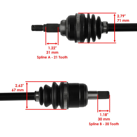 Front Left And Right Complete CV Joint Axles For Honda TRX400FW Foreman 4x4 Models 1995 1996 1997 1998 1999 2000 2001 2002 2003 Beefed Up Replacement Driveshafts For ATV; 21-tooth and 20-tooth spline ends, 71 mm boot