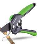 8.5 Inch Bypass Pruning Shear For Easy Yard Work, Heavy Duty Garden Scissors cutting branches, visible labor-saving gear and blades