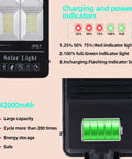 Super Bright 300W Solar Street Flood Light For Outdoor Use, battery and charging indicators, remote, 6500K white, IP67