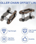 Top Grade 30Pcs ISO Din 05B-1 Roller Chain Connecting Links With 8 Mm Pitch shown from two angles, manganese steel construction for durability.