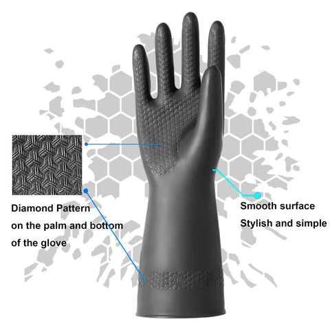Heavy Duty Rubber Chemical Resistant Gloves Crafted For Nitty Gritty Cleaning And Toughest Safety Tasks Featuring Diamond Grip Pattern, large size.