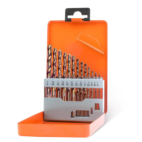 Beast Cobalt Drill Bit Set 13 Pieces 1 Sixteenth To 1 Quarter Inch M35 High Speed Steel 135 Degree Tip Jobber Length Bits For Hard Metal Stainless Steel Cast Iron And Wood With Metal Storage Case