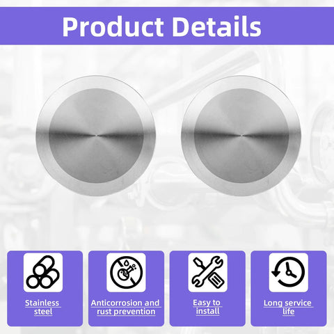 Front view: two 1.5-inch stainless steel tri-clamp end caps for sanitary fittings