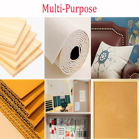 Multi-functional materials including wood boards, upholstery fabric, and cardboard for various DIY projects.