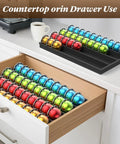 Easy-Access Drawer Style Coffee Pod Organizer For Countertop Fits Nespresso Vertuo Capsules in kitchen drawer and on counter