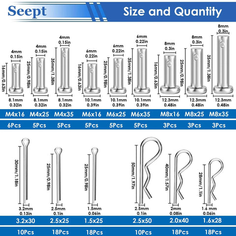 132Pcs Clevis Pin Assortment Kit With 304 Stainless Steel Cotter Pins And Carbon Steel Clevis Pins For Trailer Latch Use